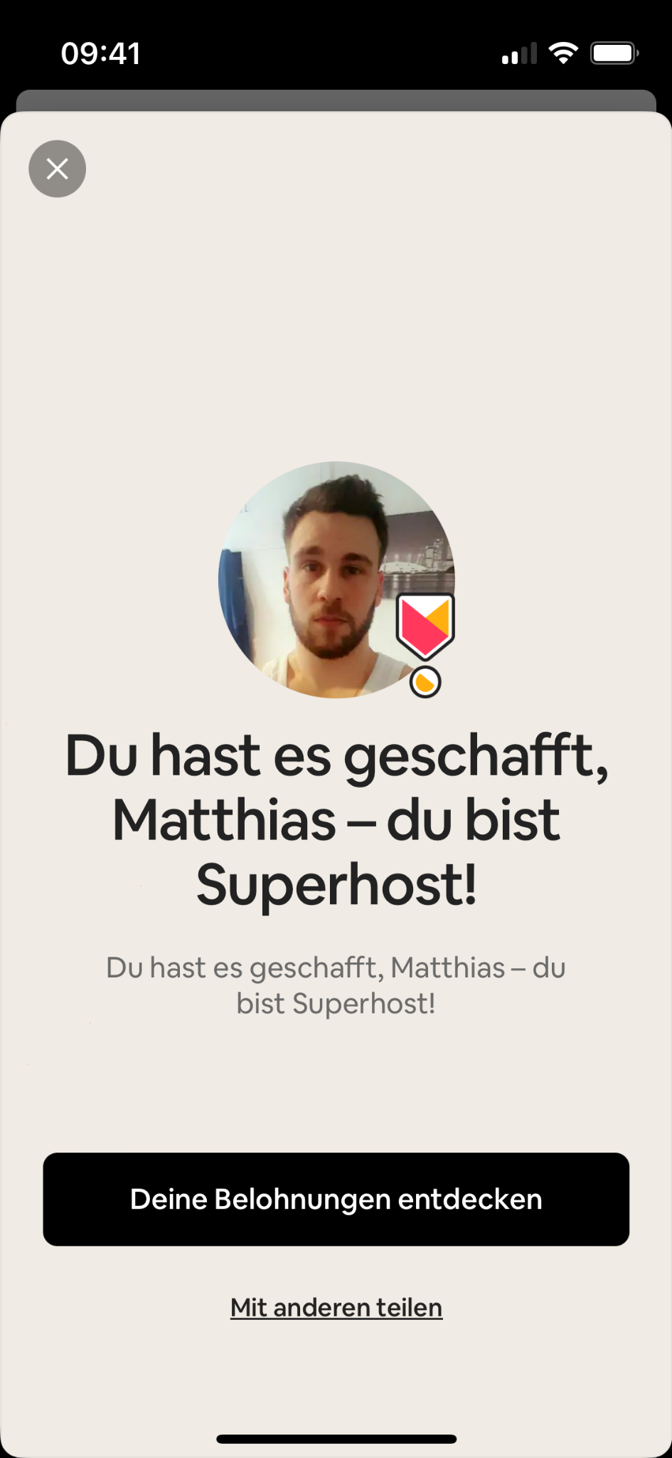Originale Airbnb-Gratulation zum ersten Superhost-Titel